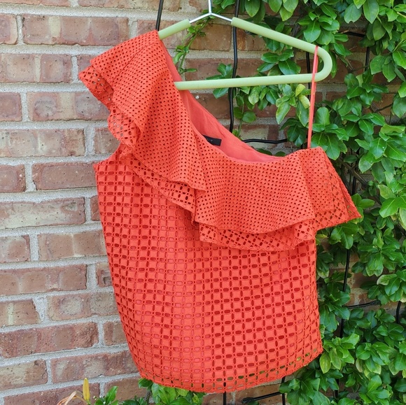 J. Crew Tops - J crew orange one shoulder ruffle top 4